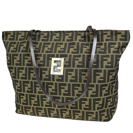 Fendi Zucchino, Brown, Canvas, shoulder