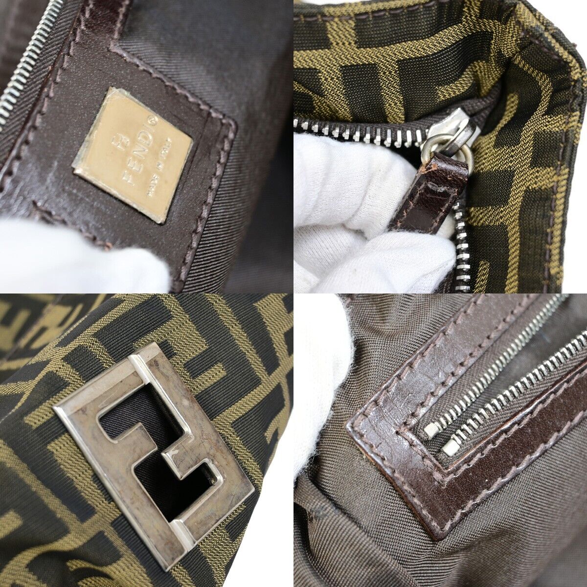 Fendi Zucchino, Brown, Canvas, shoulder