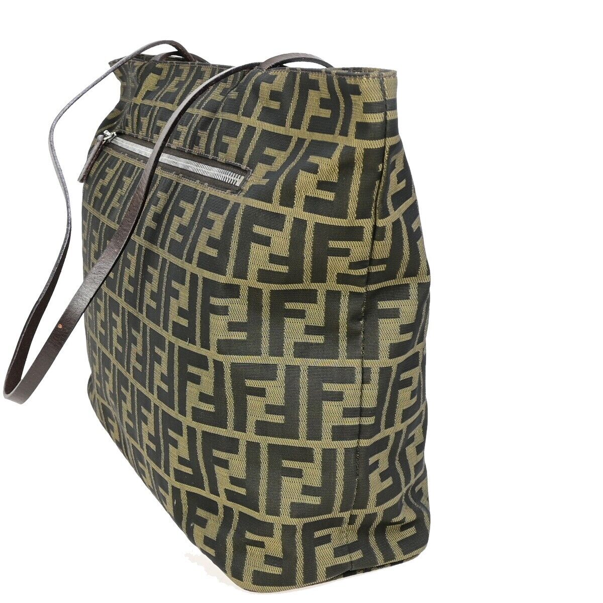 Fendi Zucchino, Brown, Canvas, shoulder