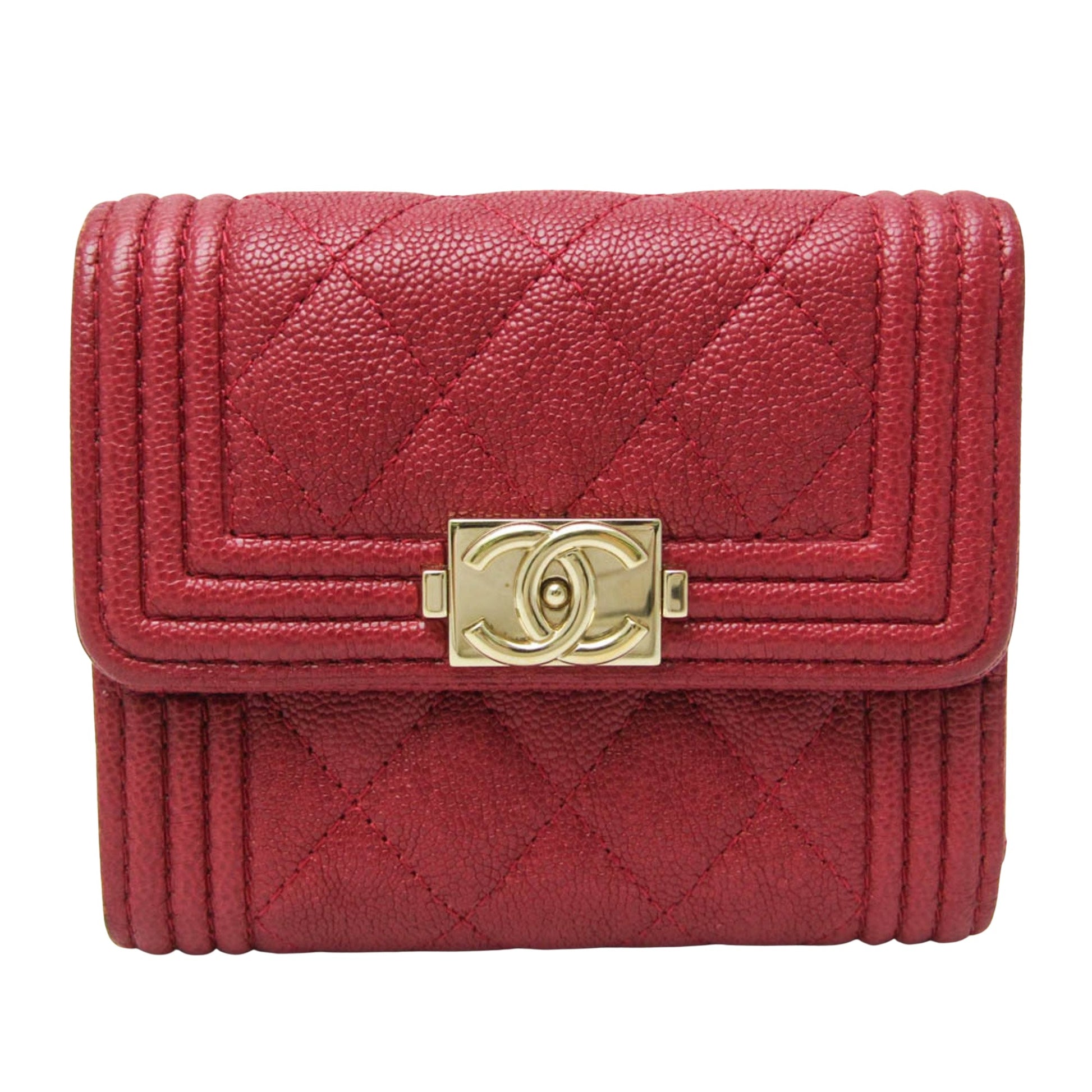 Chanel Boy, Red, Leather, wallet