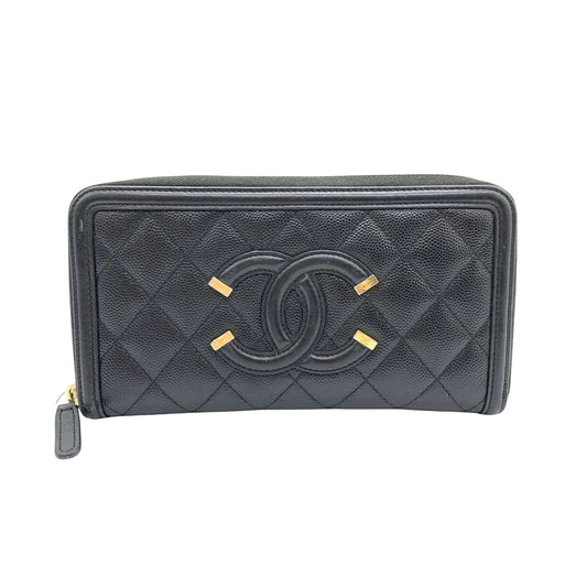 Chanel CC Filigree, Black, Leather, wallet