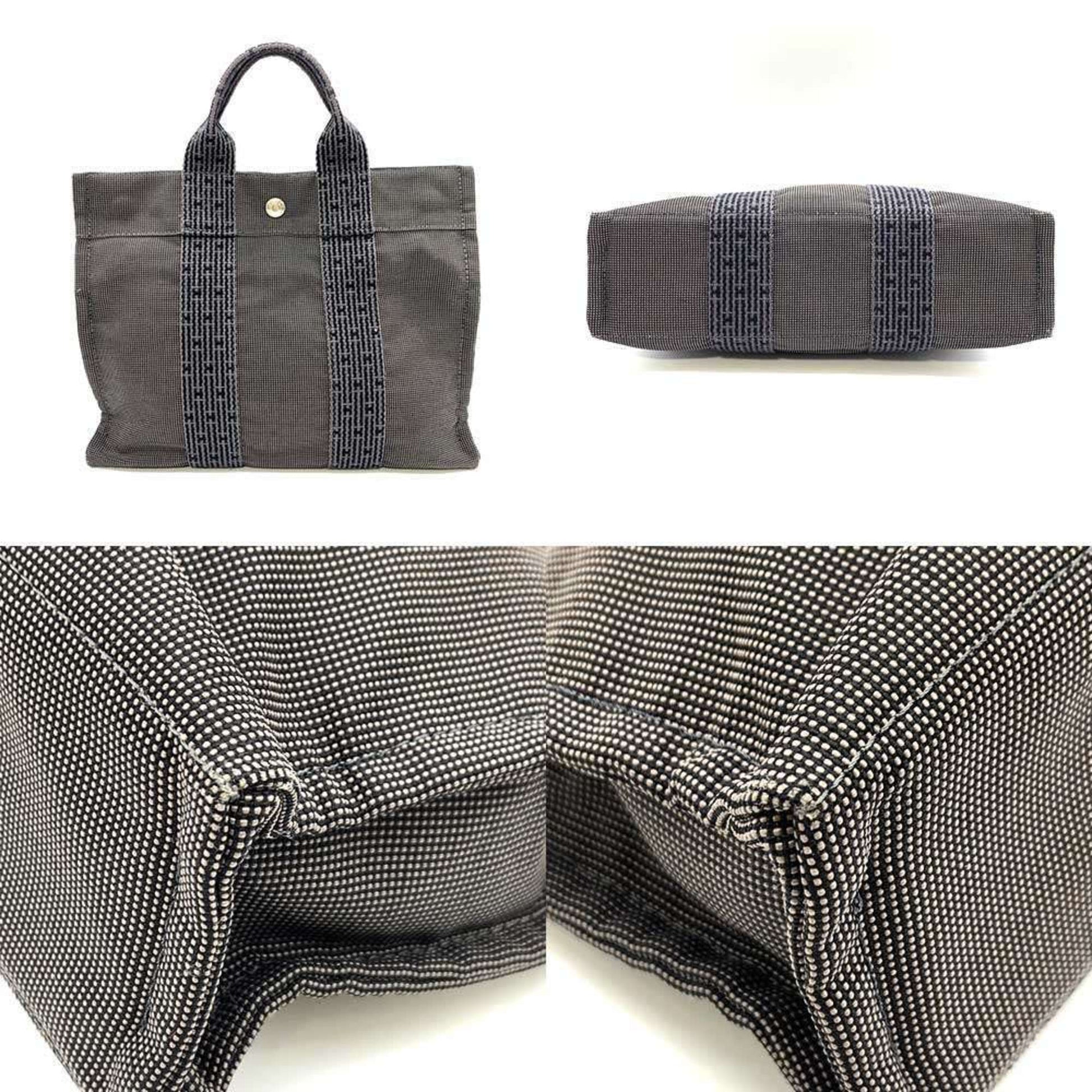 Hermès Herline, Grey, Canvas, handbag