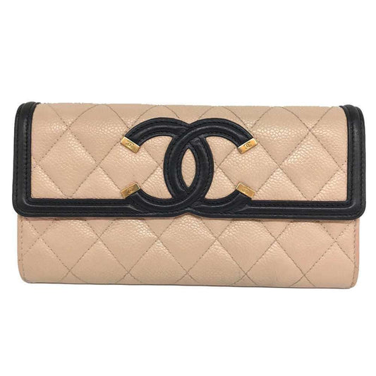 Chanel CC Filigree, Beige, Leather, wallet