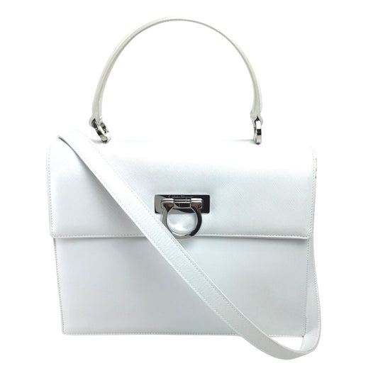 Salvatore Ferragamo Gancini, White, Leather, handbag