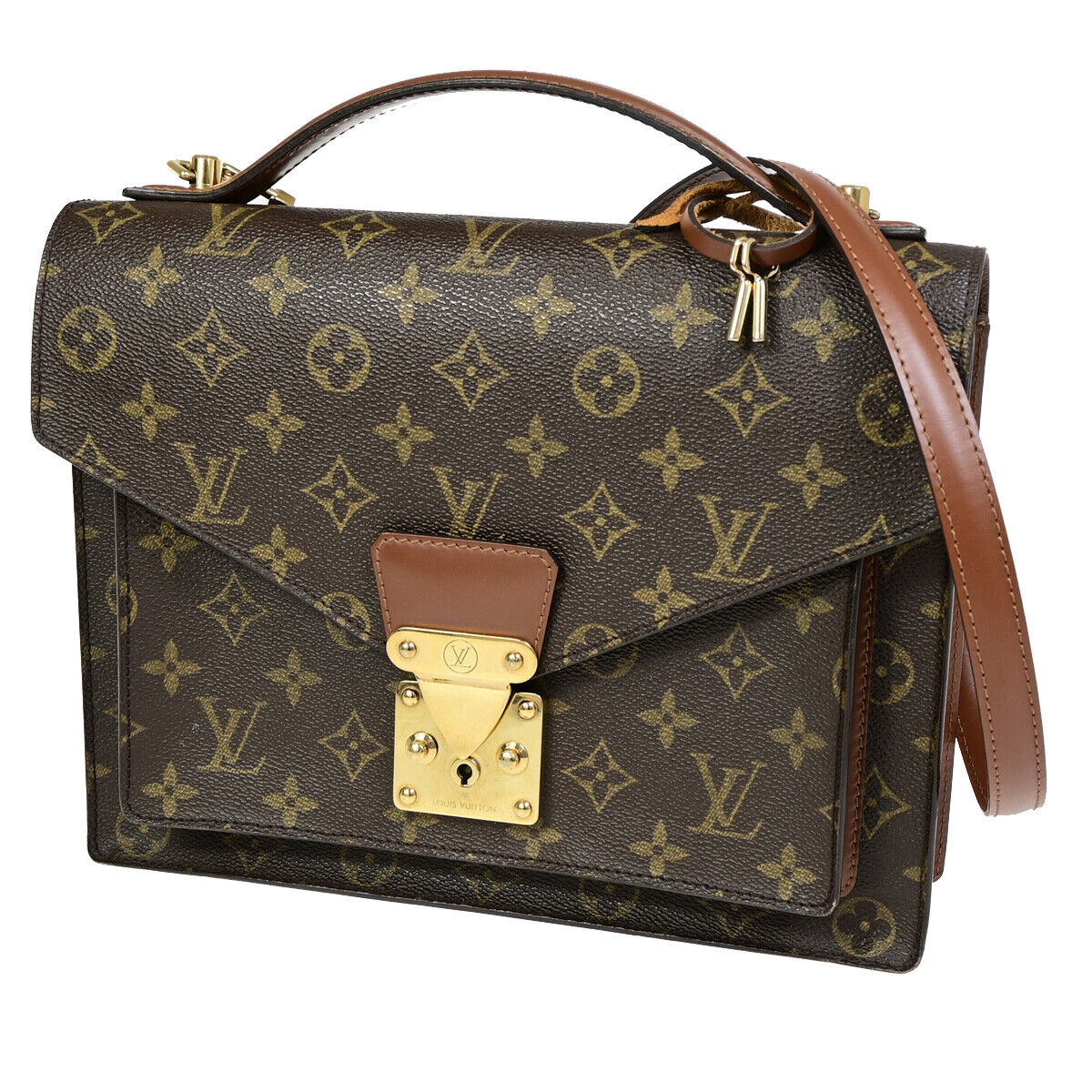 Louis Vuitton Monceau, Brown, Canvas, shoulder