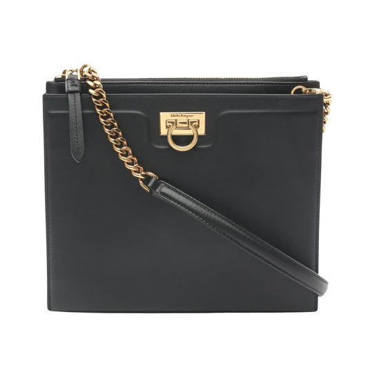 Salvatore Ferragamo Gancini, Black, Leather, shoulder