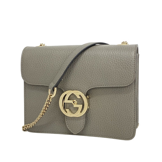 Gucci Interlocking G, Grey, Leather, shoulder