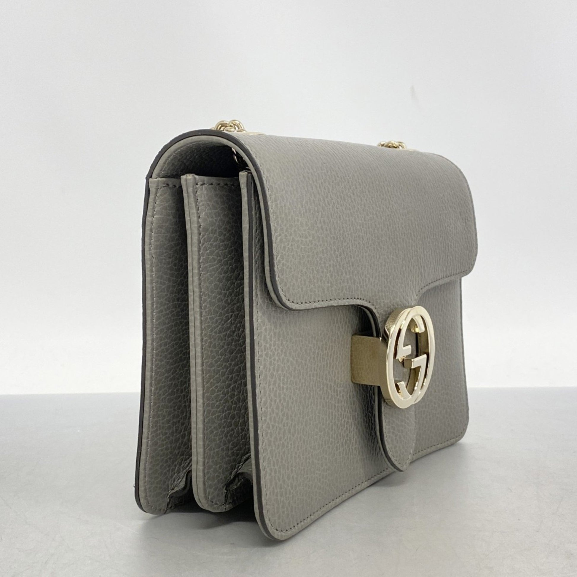 Gucci Interlocking G, Grey, Leather, shoulder