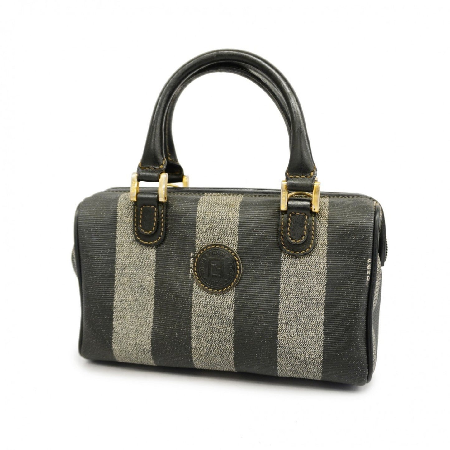 Fendi Pequin, Black, Canvas, handbag