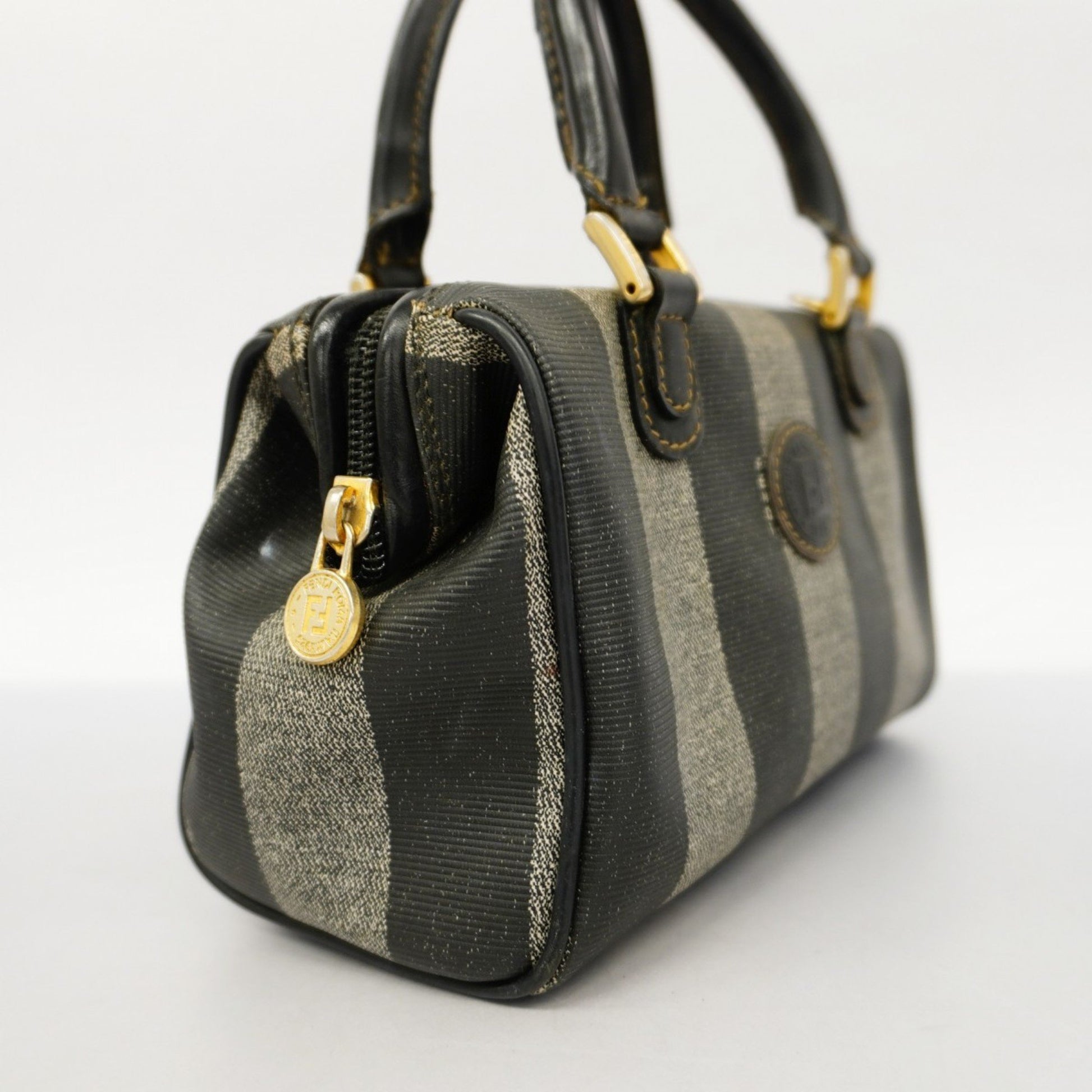 Fendi Pequin, Black, Canvas, handbag