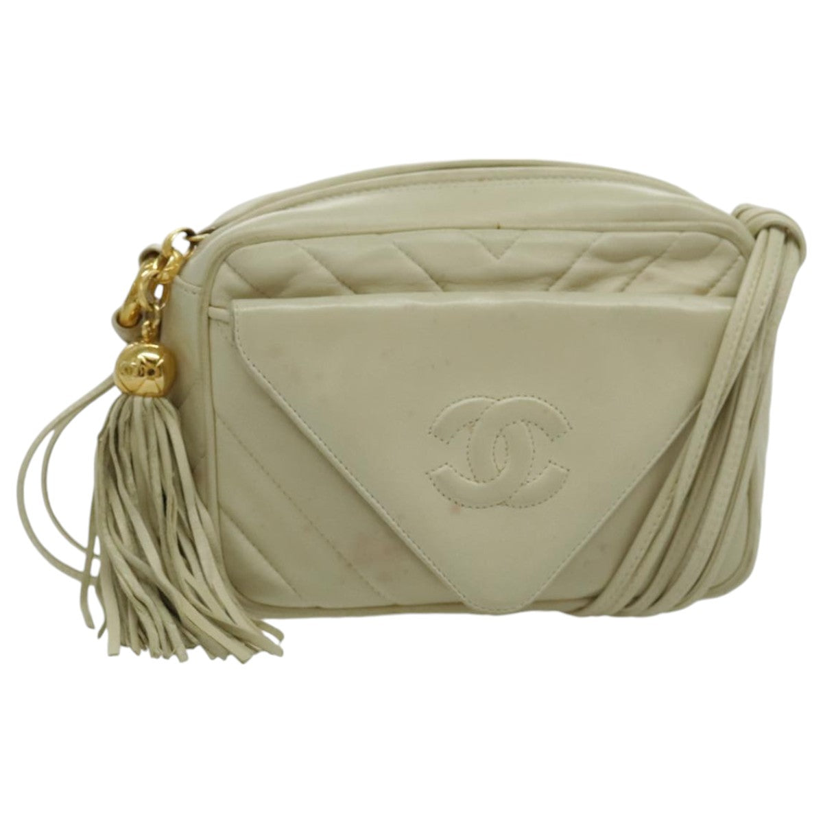 Chanel Camera, Beige, Leather, shoulder