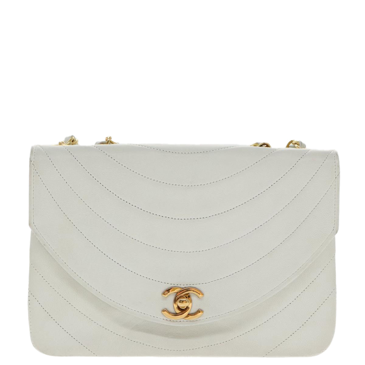 Chanel Demi Lune, White, Leather, shoulder