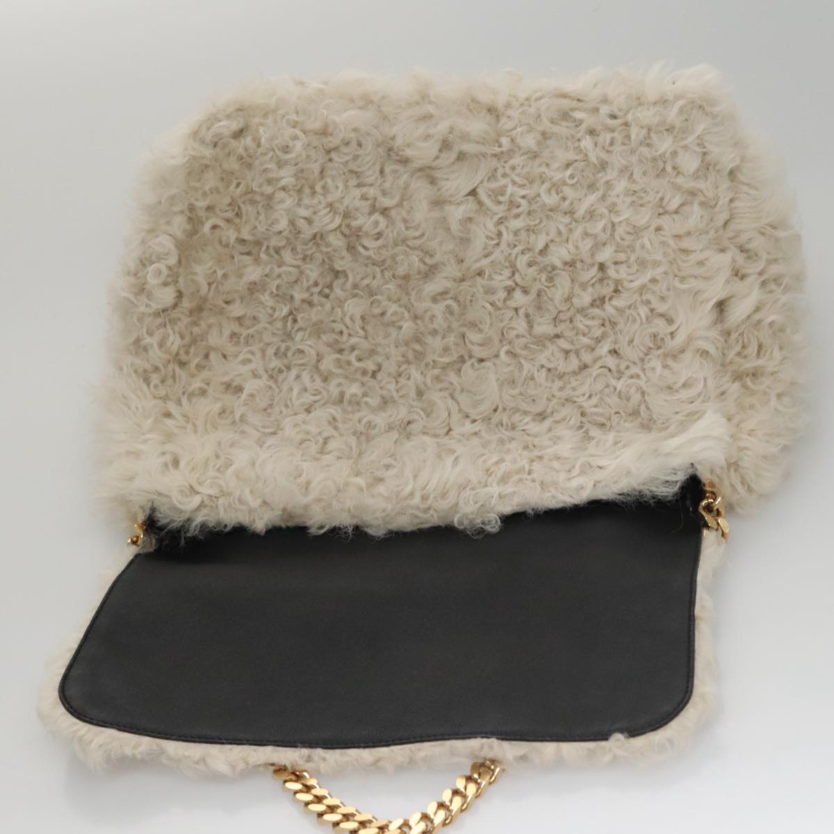 Céline, Beige, Faux Fur, shoulder