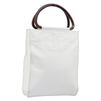 Chanel Vintage Wooden Quilted Caviar, White, Leather, Tote Bag