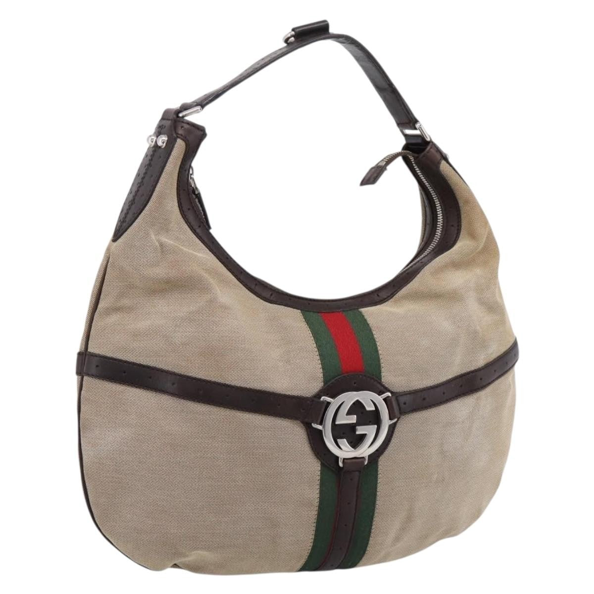 Gucci Reins Web Hobo Canvas, Beige, Canvas, Shoulder Bag