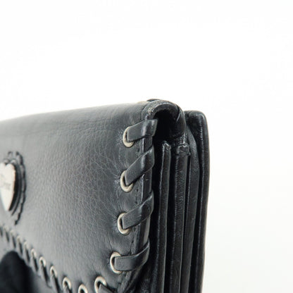 Christian Dior Trotter / Heart Motif Wallet Leather, Black, Leather, Wallet