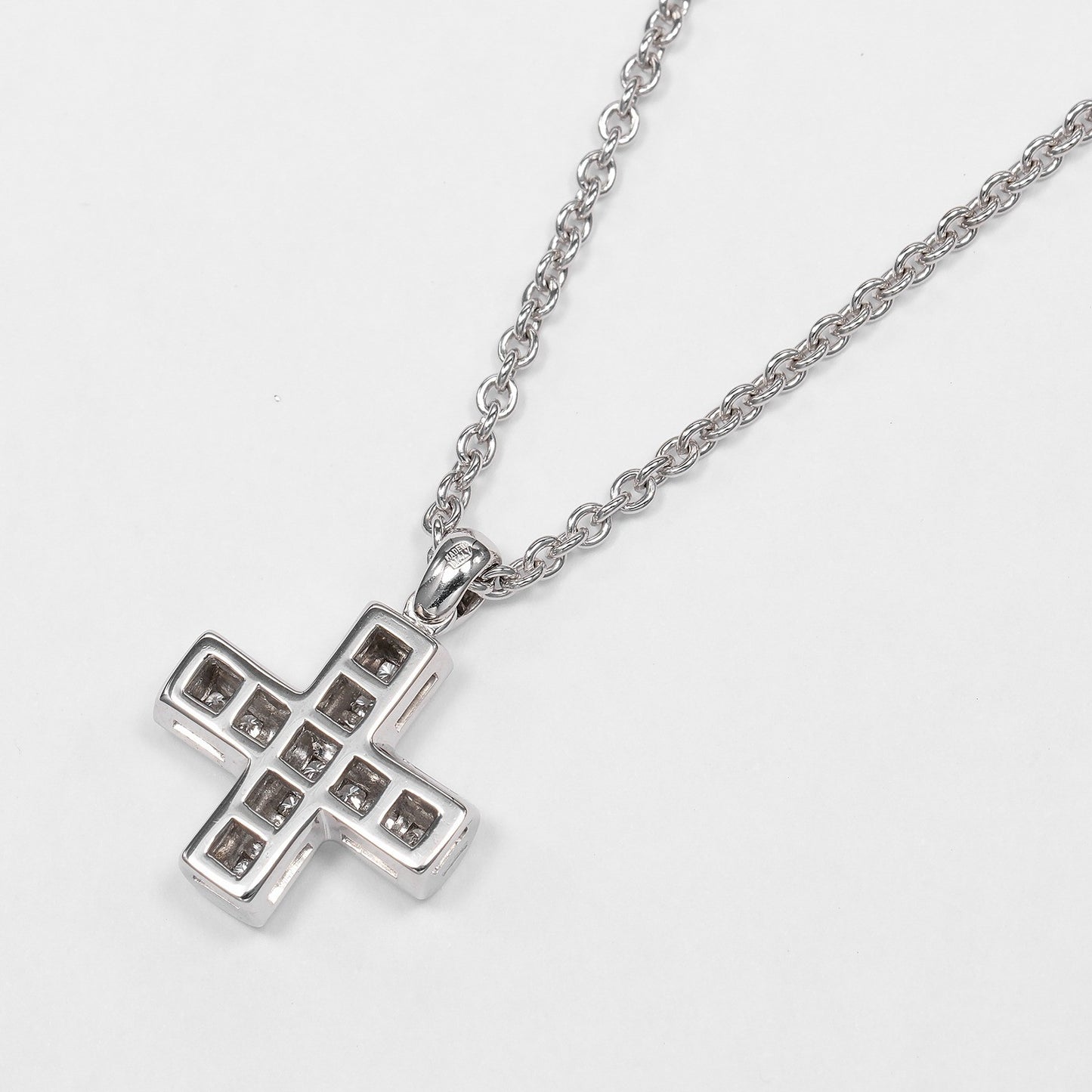 Bvlgari Greek Cross 18K White Gold with Diamonds, Silver, White Gold, Necklace