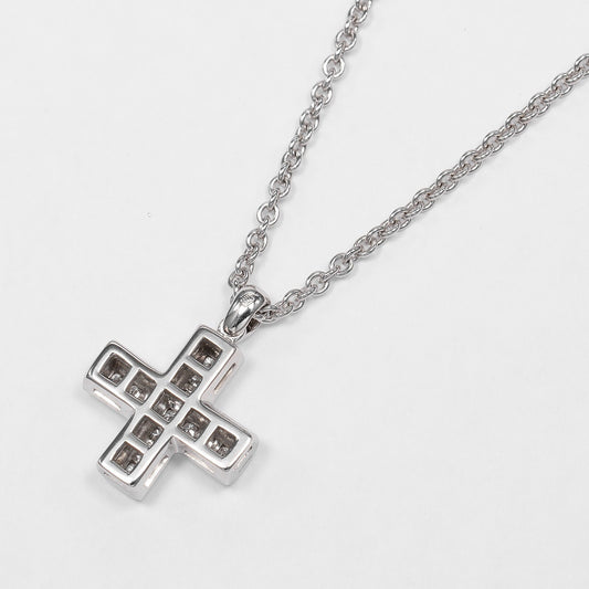 Bvlgari Greek Cross 18K White Gold with Diamonds, Silver, White Gold, Necklace