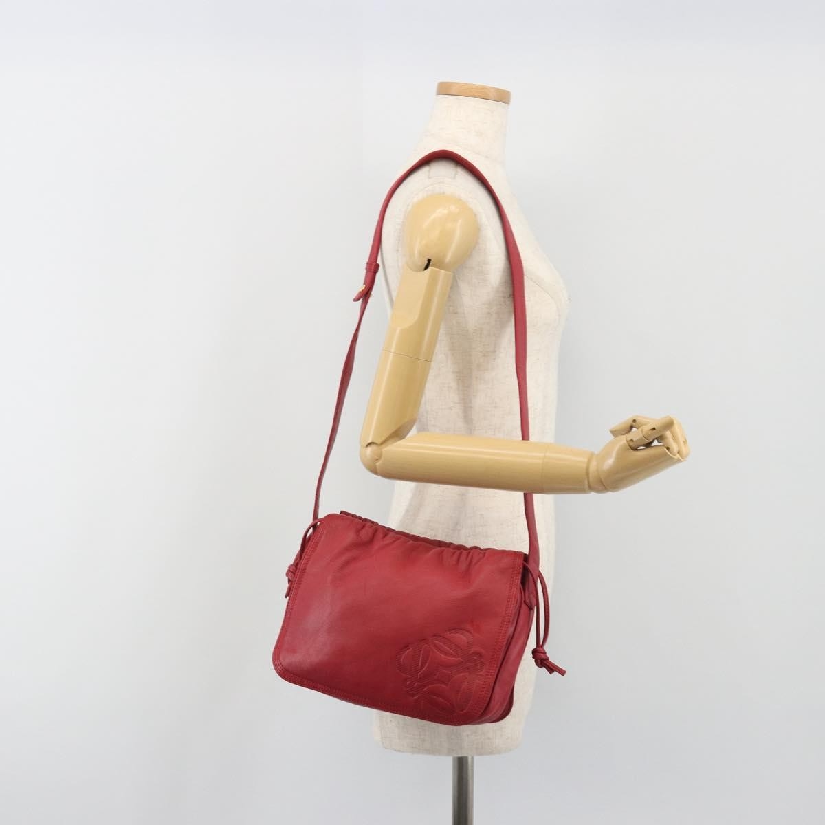 Loewe Anagram Leather, Red, Leather, Shoulder Bag