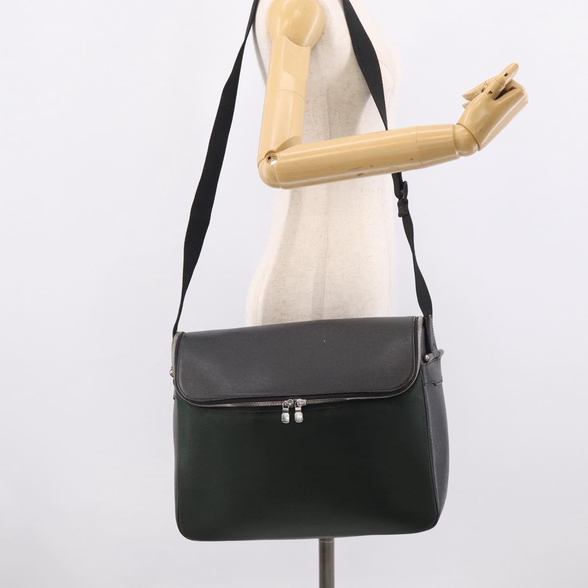 Louis Vuitton Taimyr Messenger Taiga Leather and Canvas, Gray, Leather, Handbag