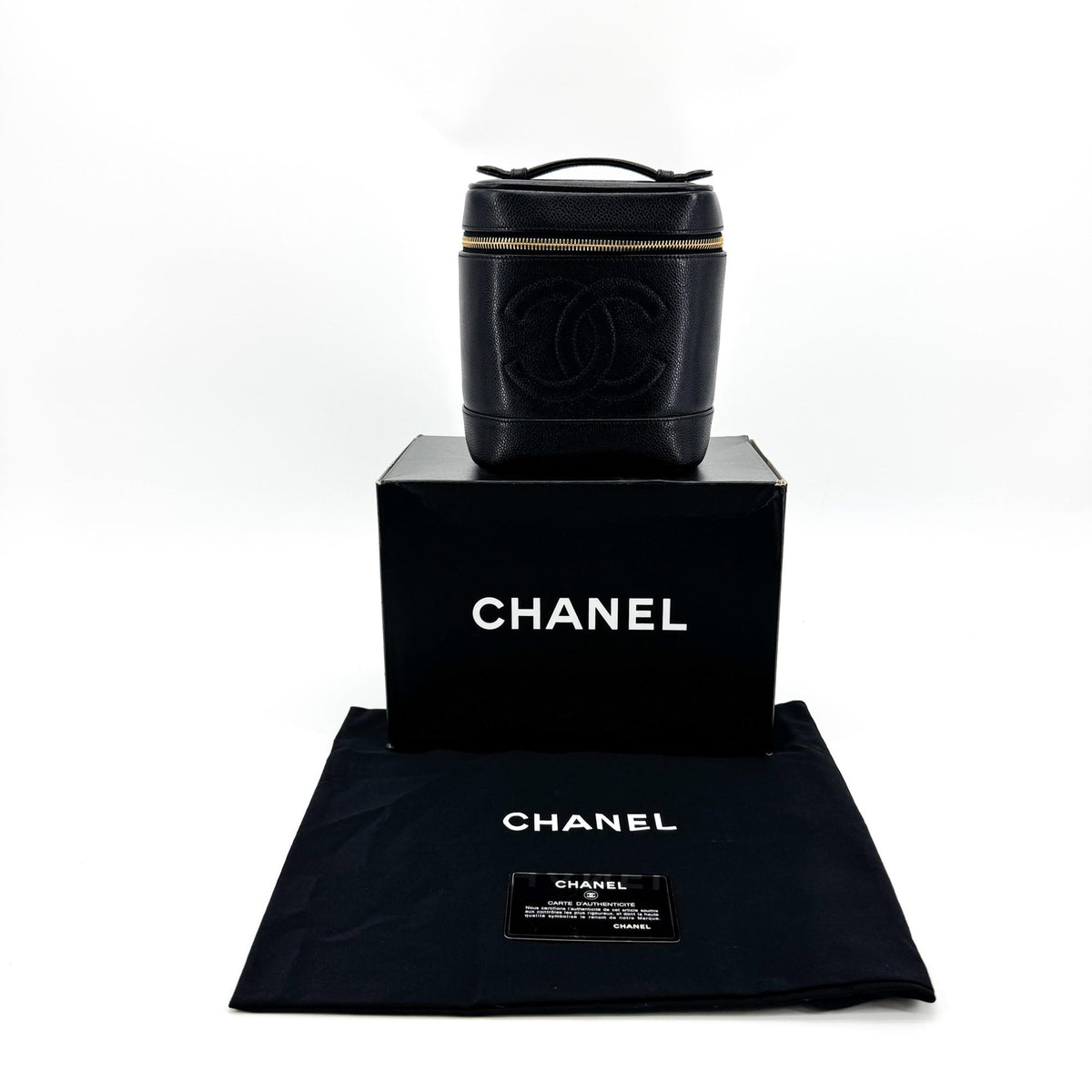 Chanel Vintage Timeless Cosmetic Case Caviar, Black, Leather, Clutch