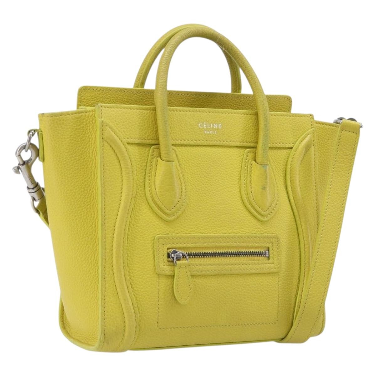 Celine Luggage Grainy Leather, Yellow, Leather, Handbag