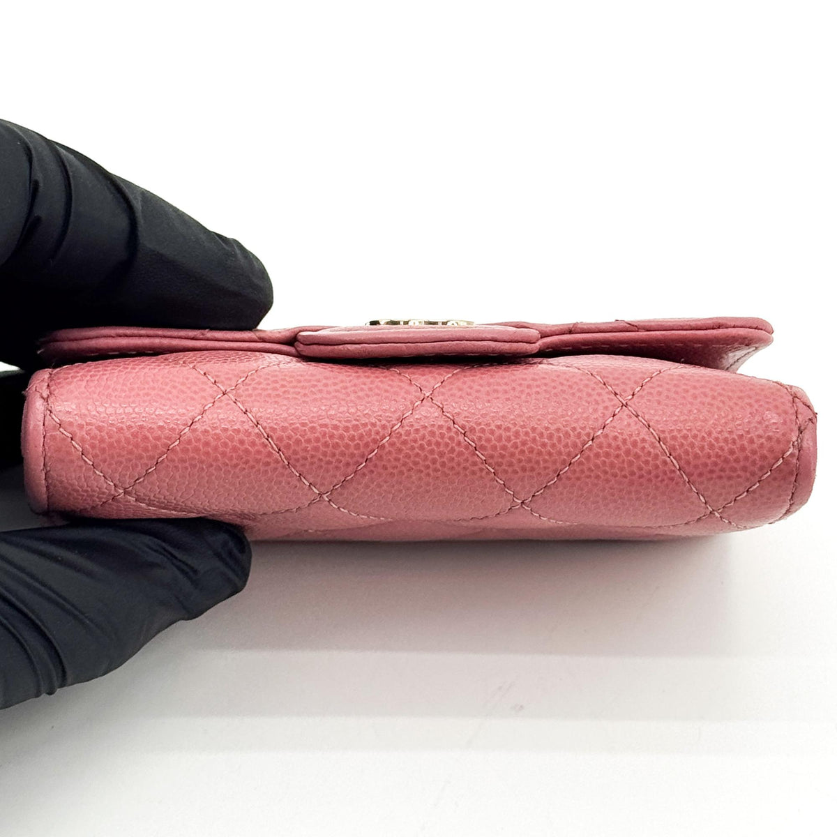 Chanel Classic Flap Card Case Quilted Caviar, Pink, Leather, Card Holder