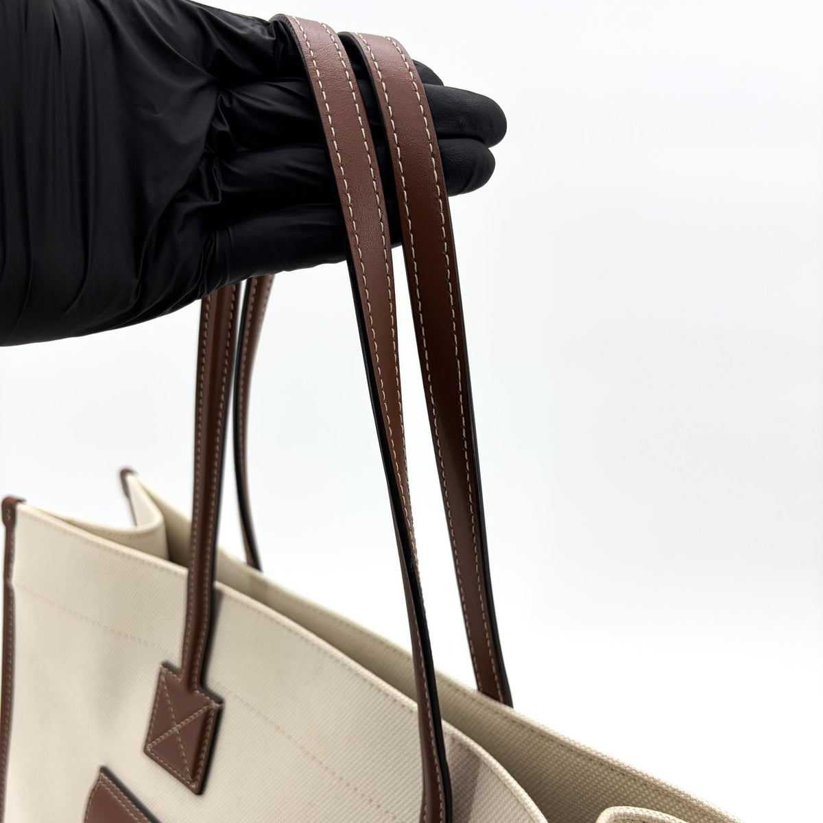 Burberry Freya Shopping Canvas with Leather, Beige, Canvas, Tote Bag