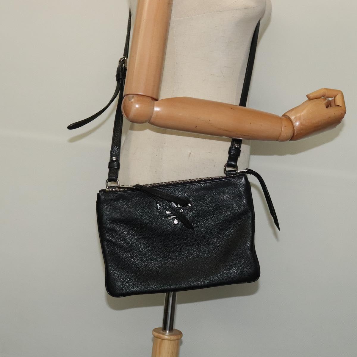 Prada Double, Black, Leather, shoulder