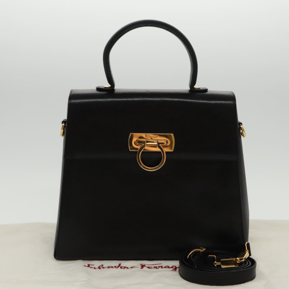 Salvatore Ferragamo Gancini, Black, Leather, shoulder