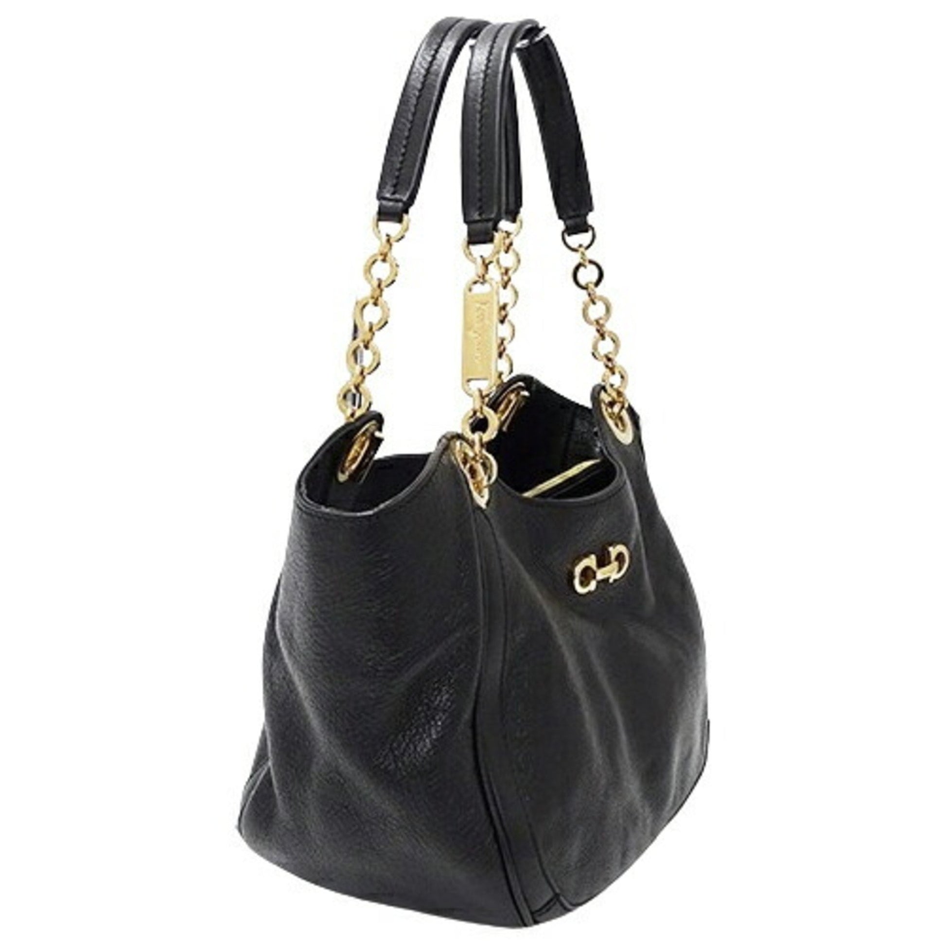 Salvatore Ferragamo Gancini, Black, Leather, tote