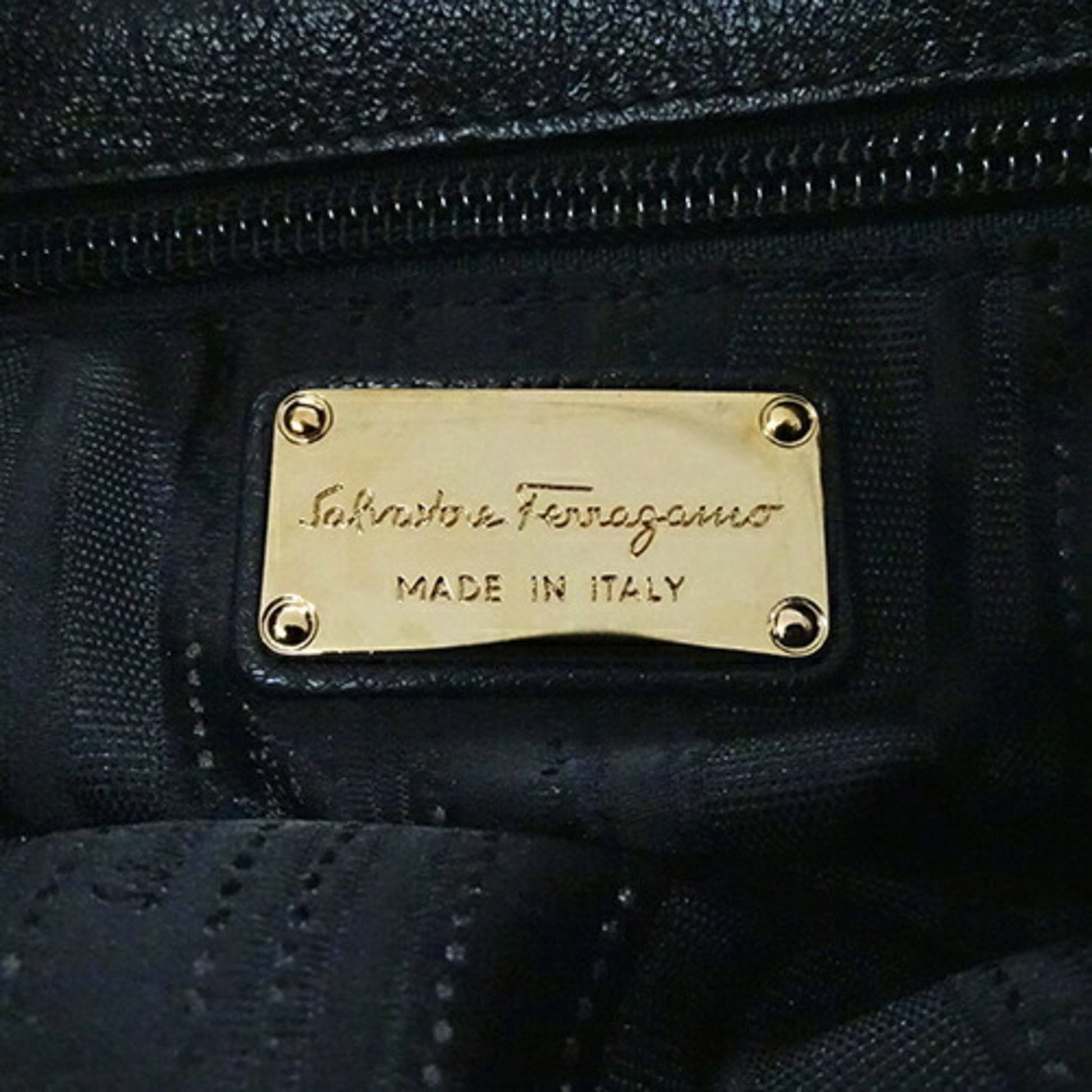 Salvatore Ferragamo Gancini, Black, Leather, tote