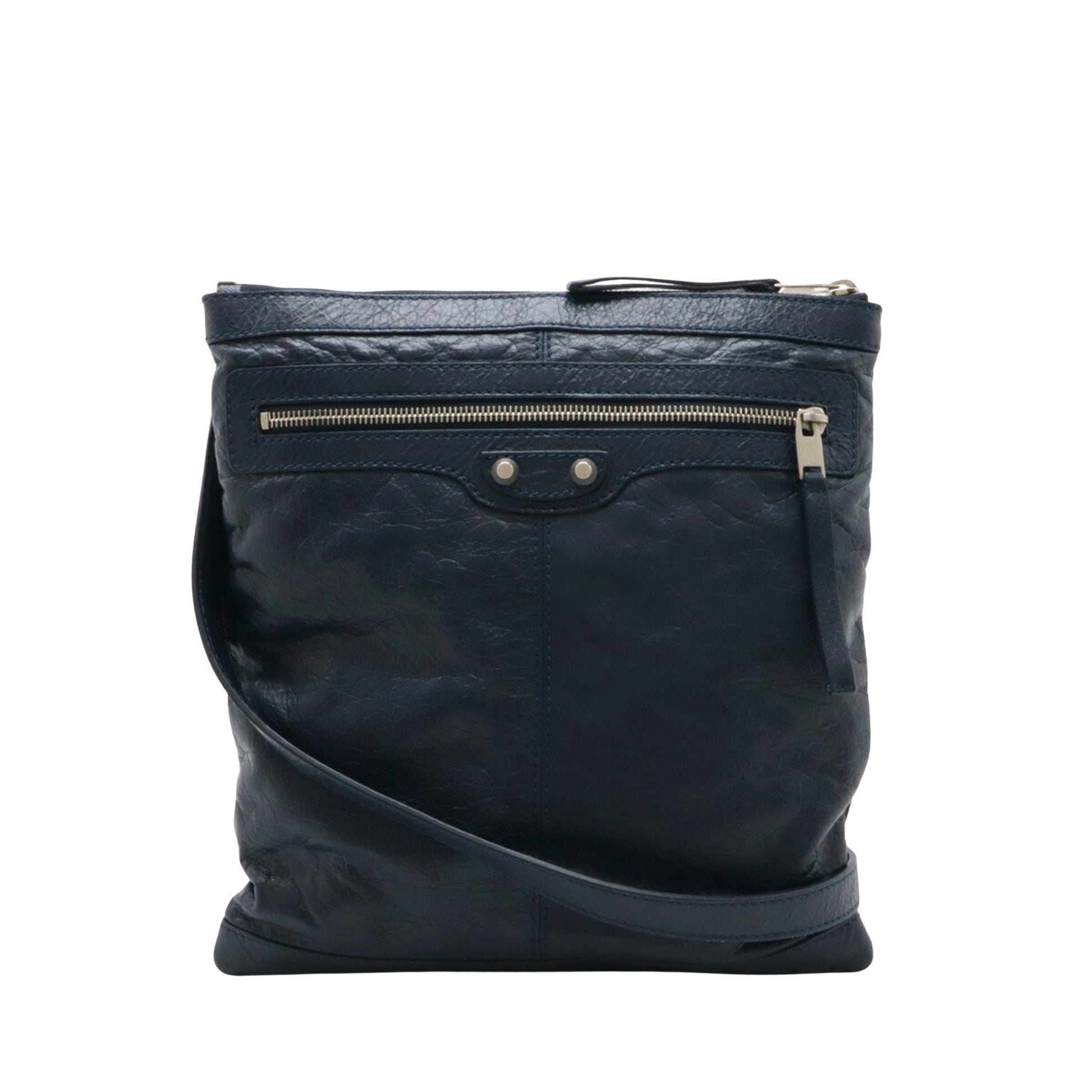 Balenciaga City, Navy, Leather, shoulder