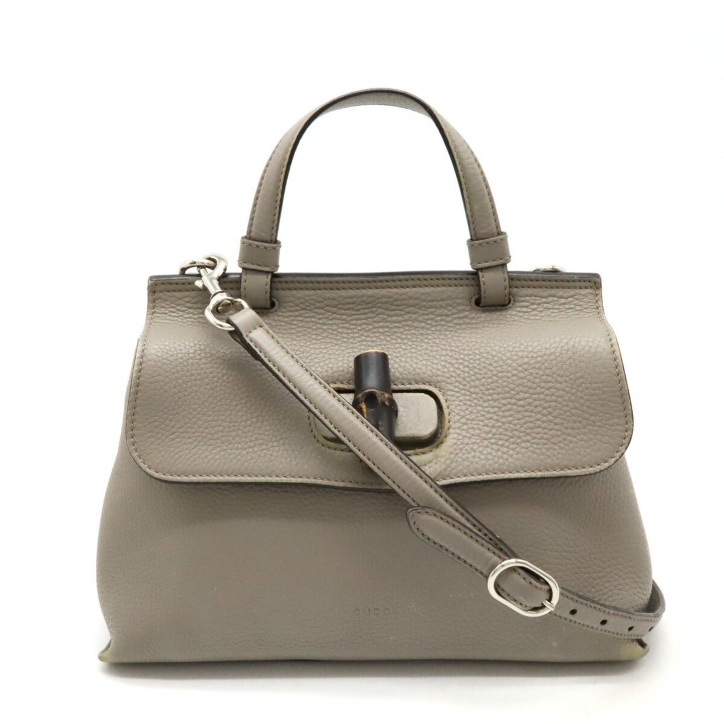 Gucci Bamboo, Grey, Leather, handbag