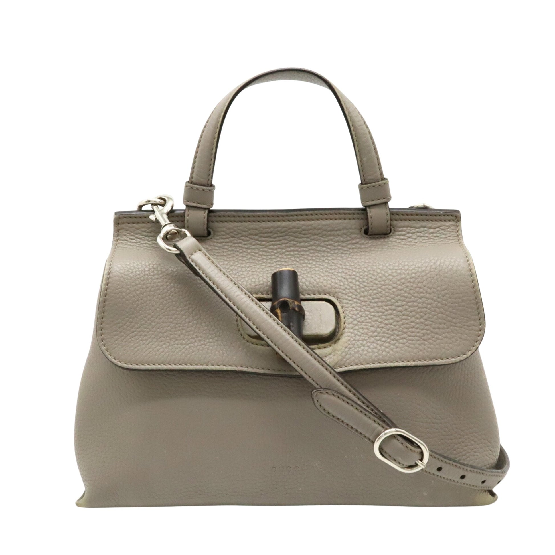 Gucci Bamboo, Grey, Leather, handbag