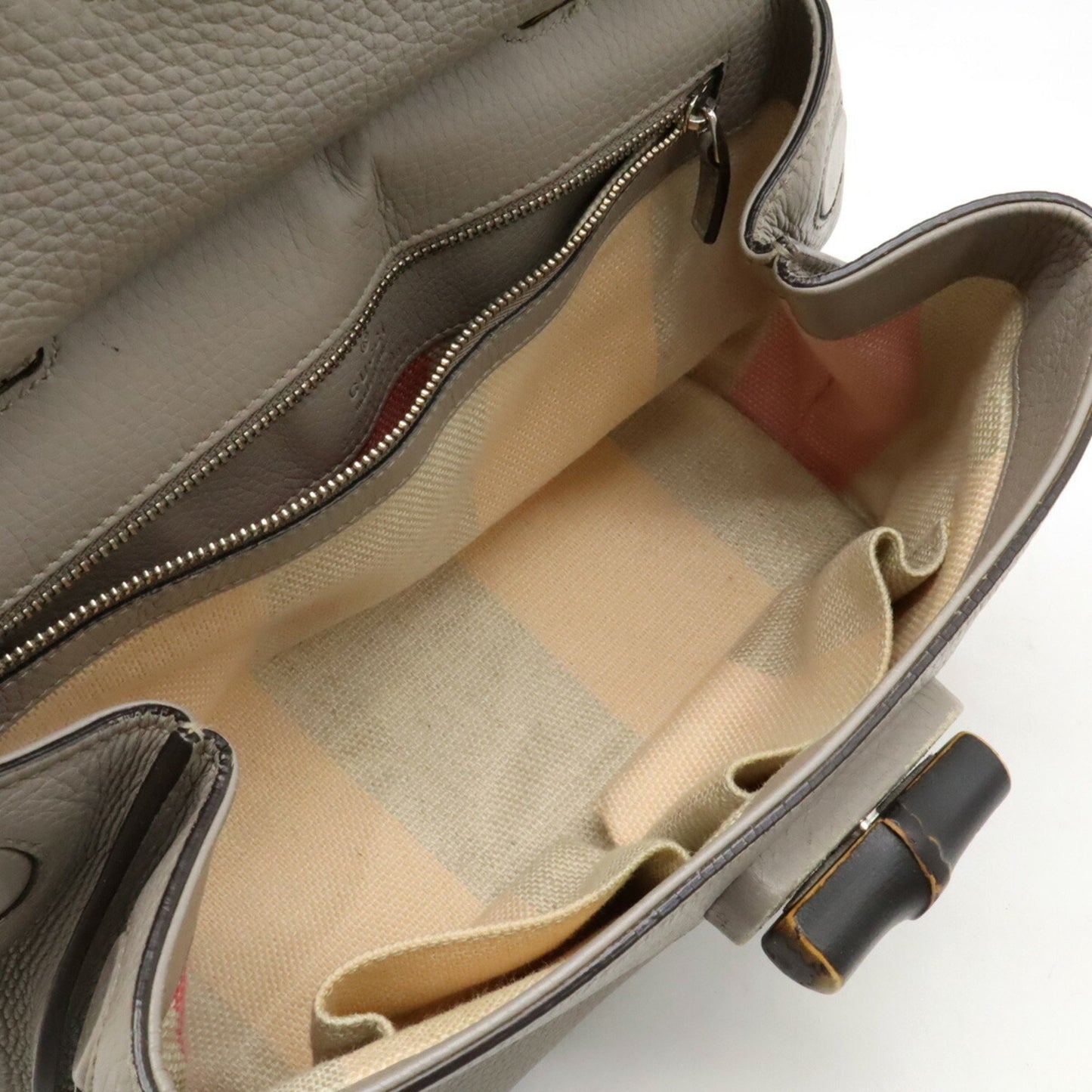 Gucci Bamboo, Grey, Leather, handbag