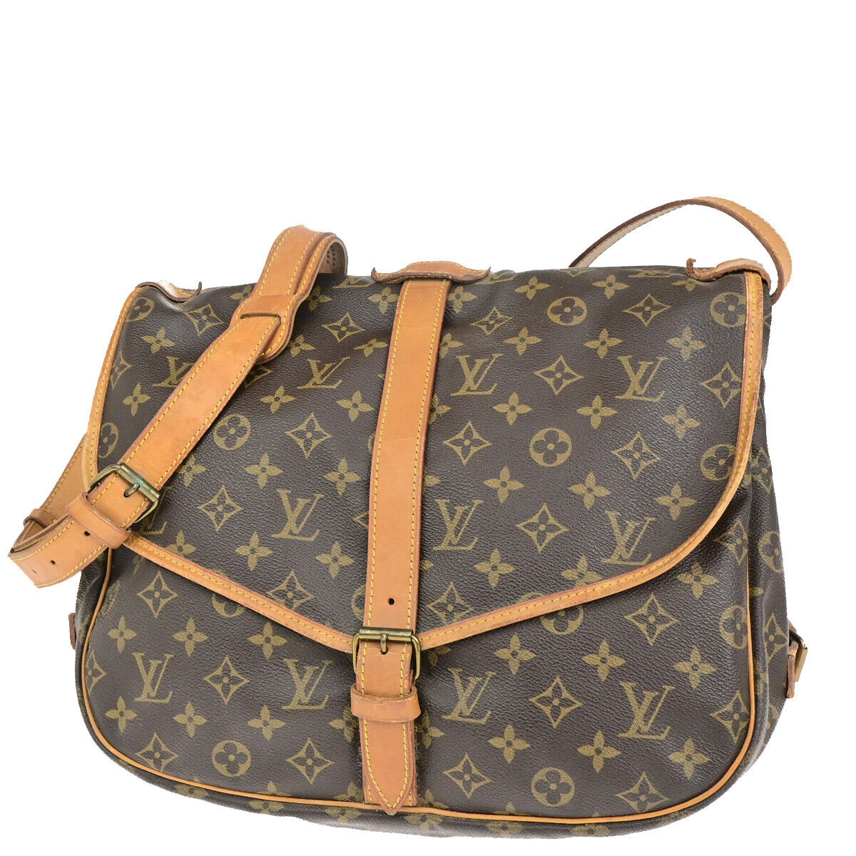 Louis Vuitton Saumur 35, Brown, Canvas, shoulder