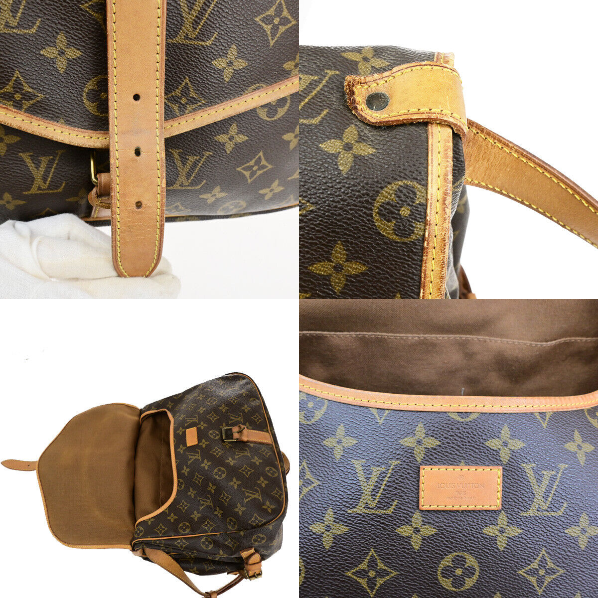 Louis Vuitton Saumur 35, Brown, Canvas, shoulder