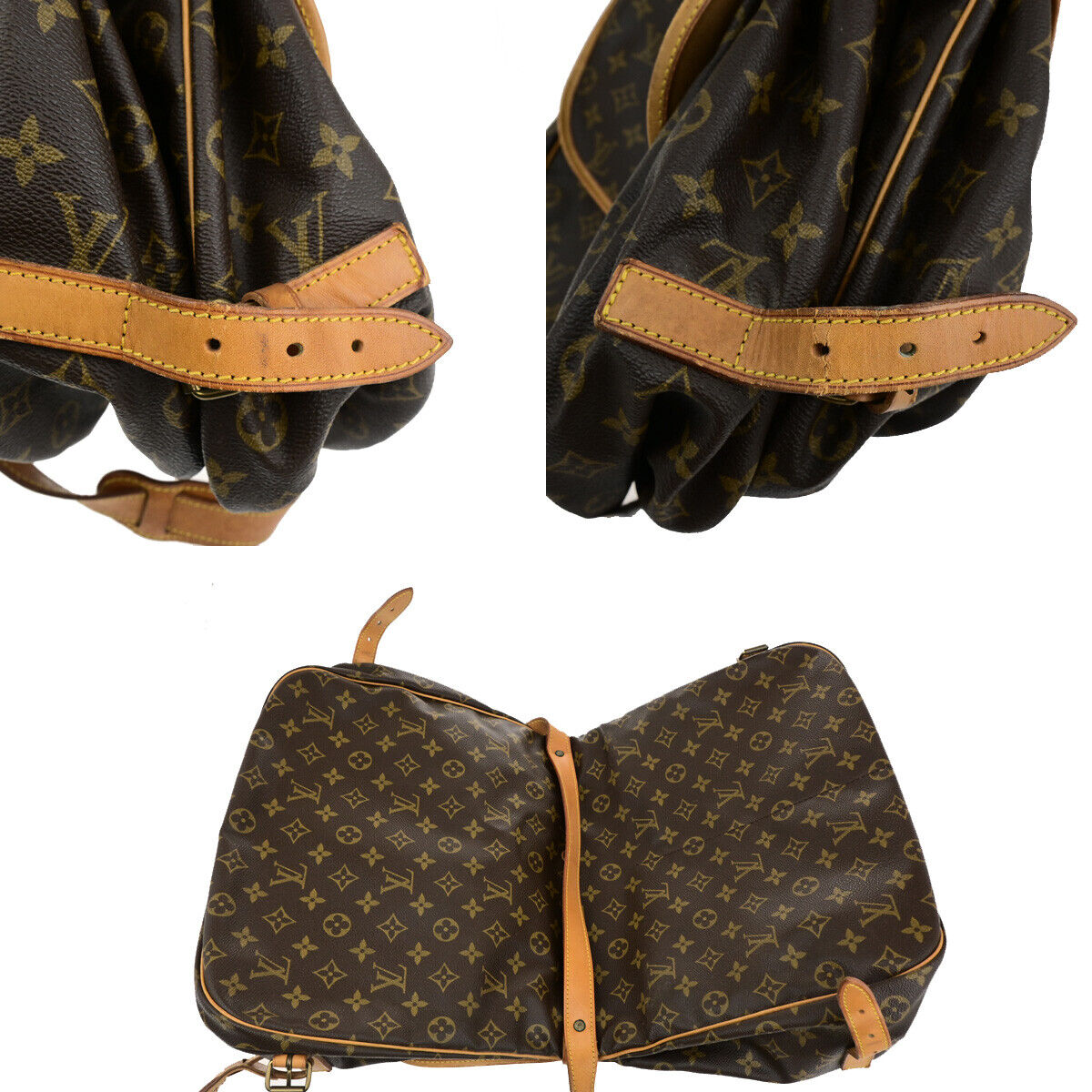 Louis Vuitton Saumur 35, Brown, Canvas, shoulder