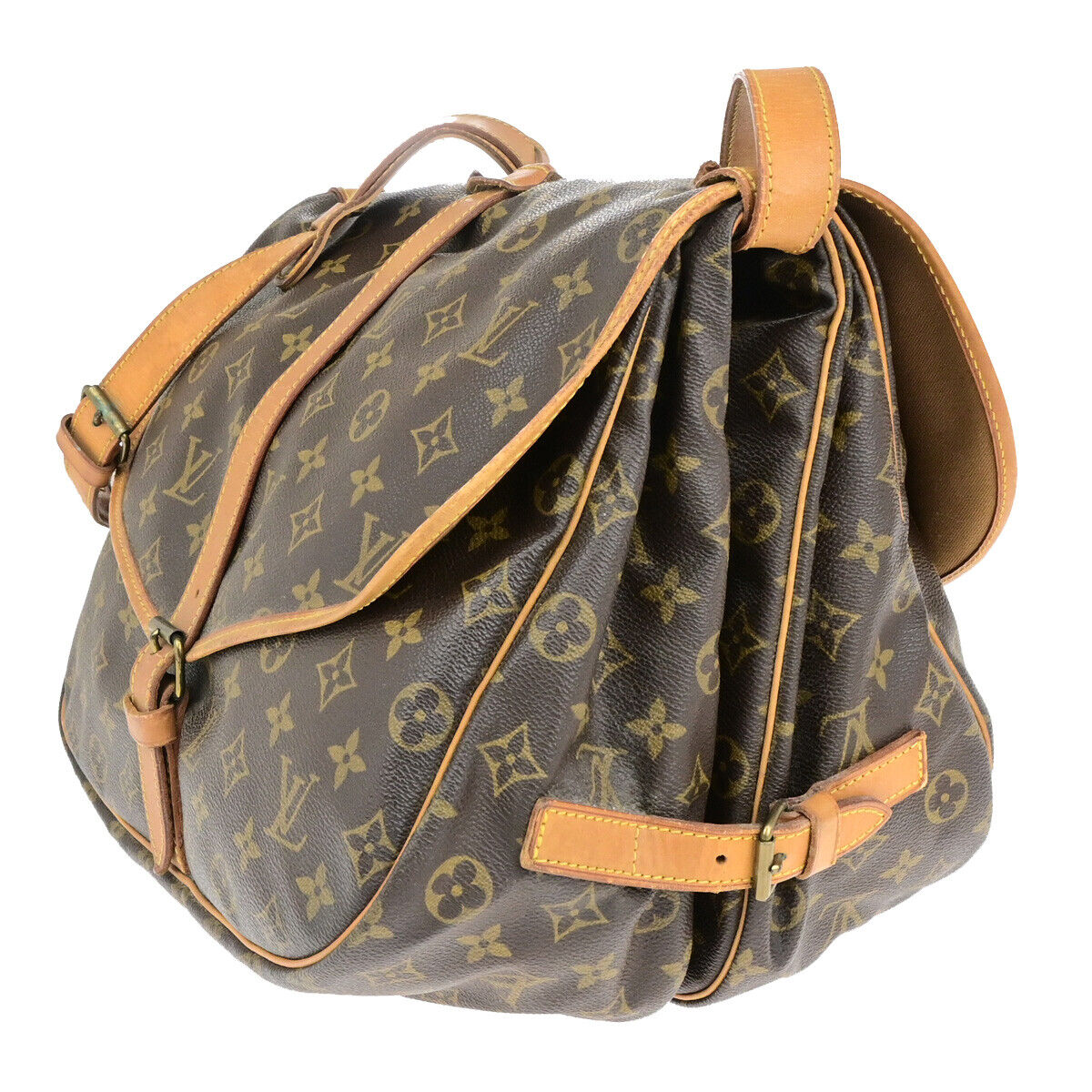 Louis Vuitton Saumur 35, Brown, Canvas, shoulder