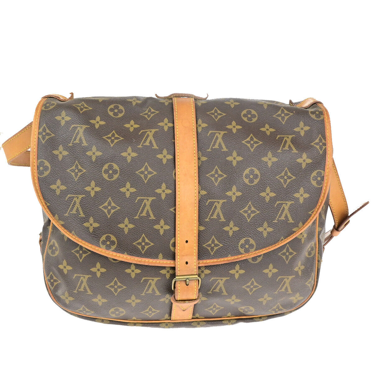 Louis Vuitton Saumur 35, Brown, Canvas, shoulder