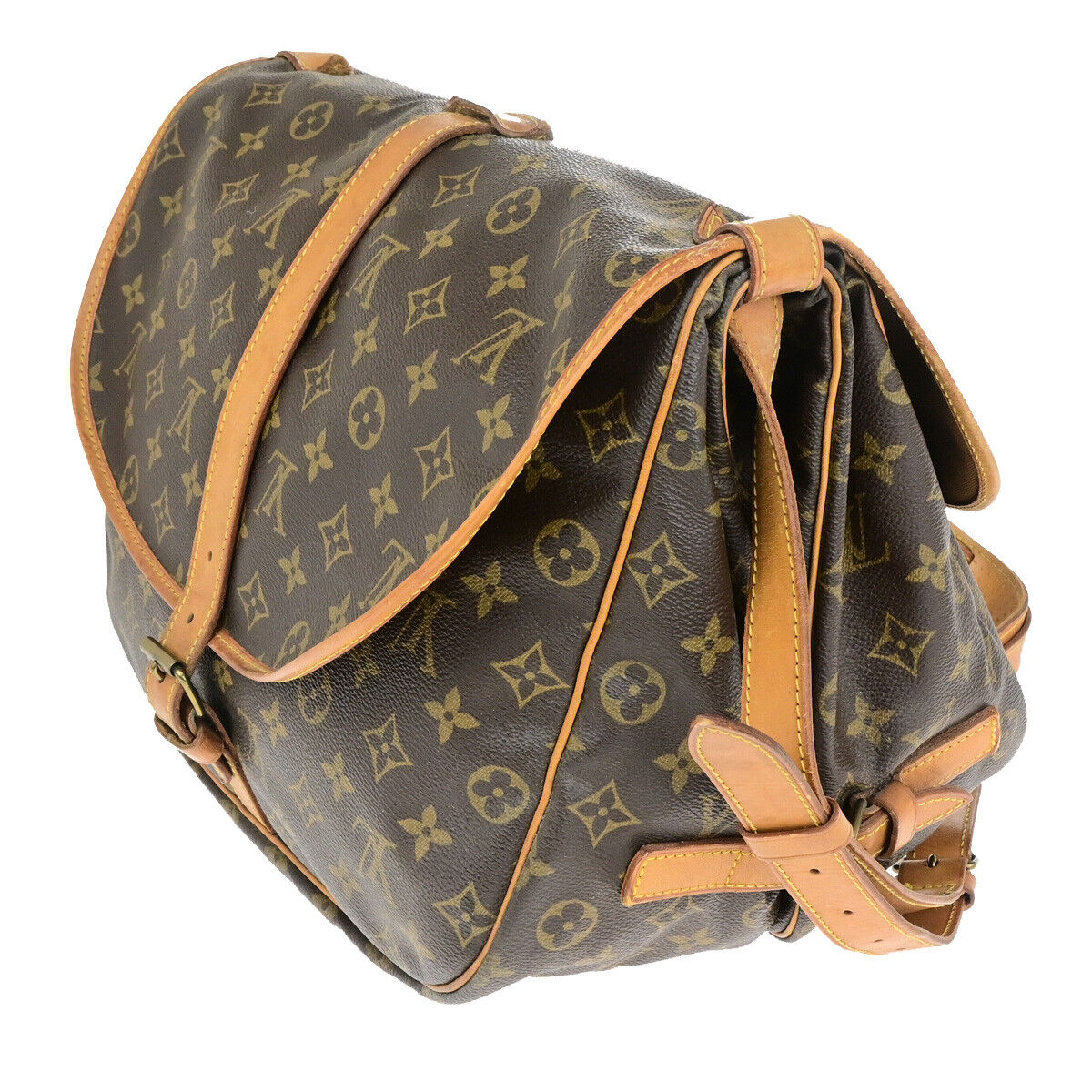 Louis Vuitton Saumur 35, Brown, Canvas, shoulder