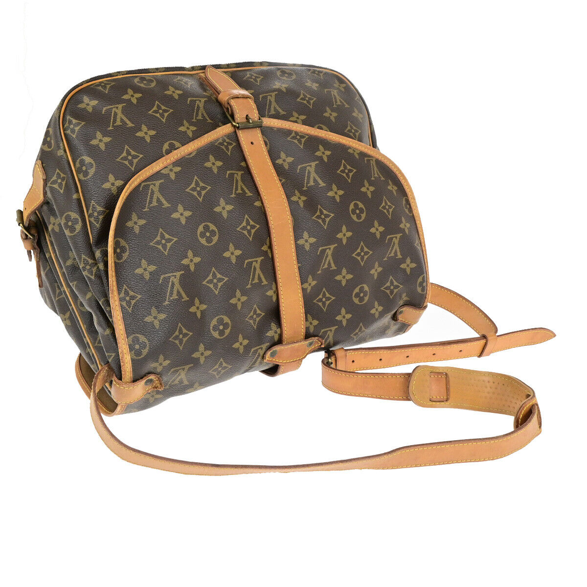 Louis Vuitton Saumur 35, Brown, Canvas, shoulder