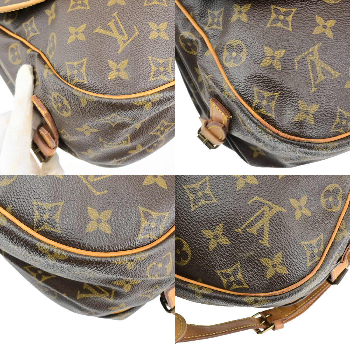 Louis Vuitton Saumur 35, Brown, Canvas, shoulder