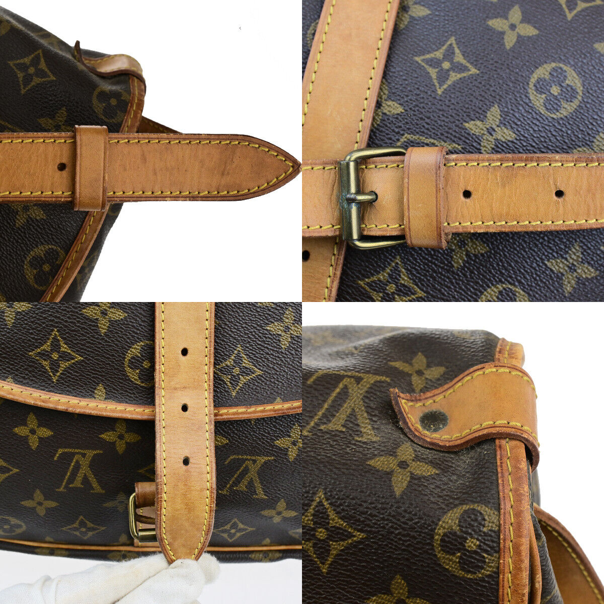 Louis Vuitton Saumur 35, Brown, Canvas, shoulder