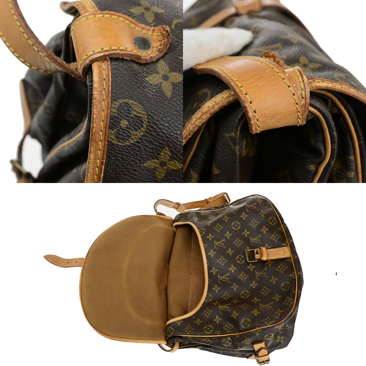 Louis Vuitton Saumur 35, Brown, Canvas, shoulder