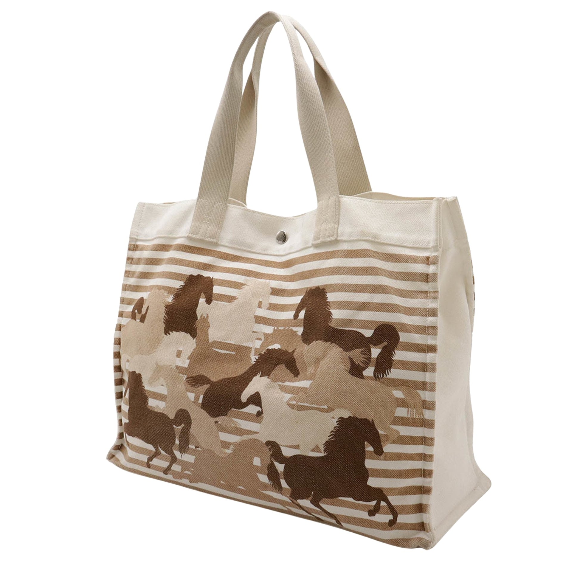 Hermès Cheveaux en Camouflage, Brown, Canvas, tote