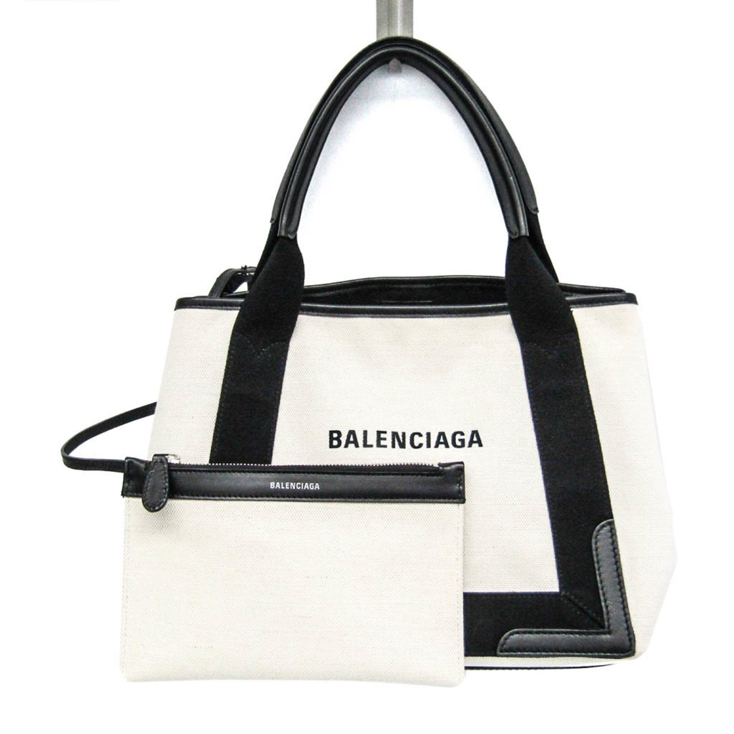 Balenciaga Navy Cabas, White, Canvas, handbag