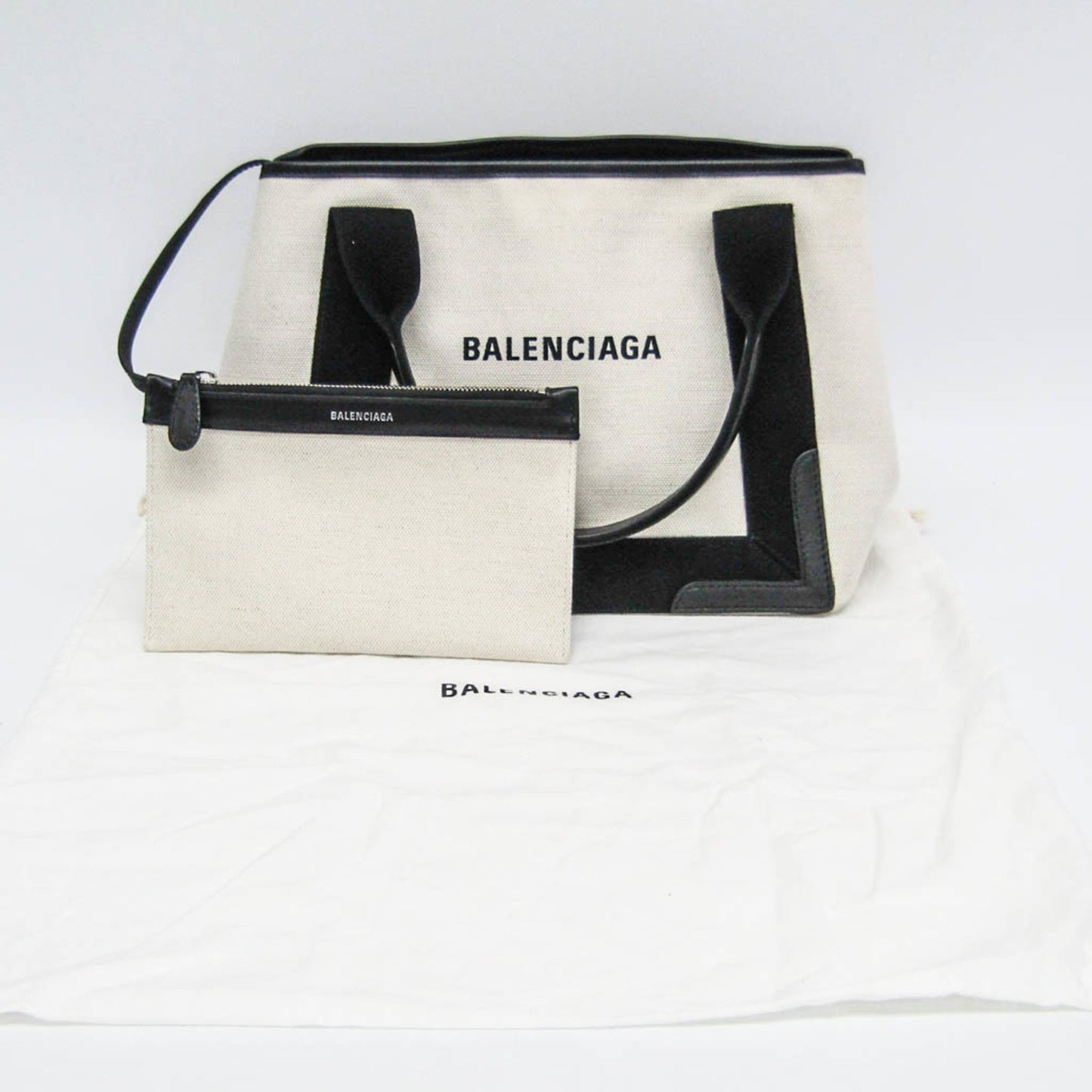 Balenciaga Navy Cabas, White, Canvas, handbag