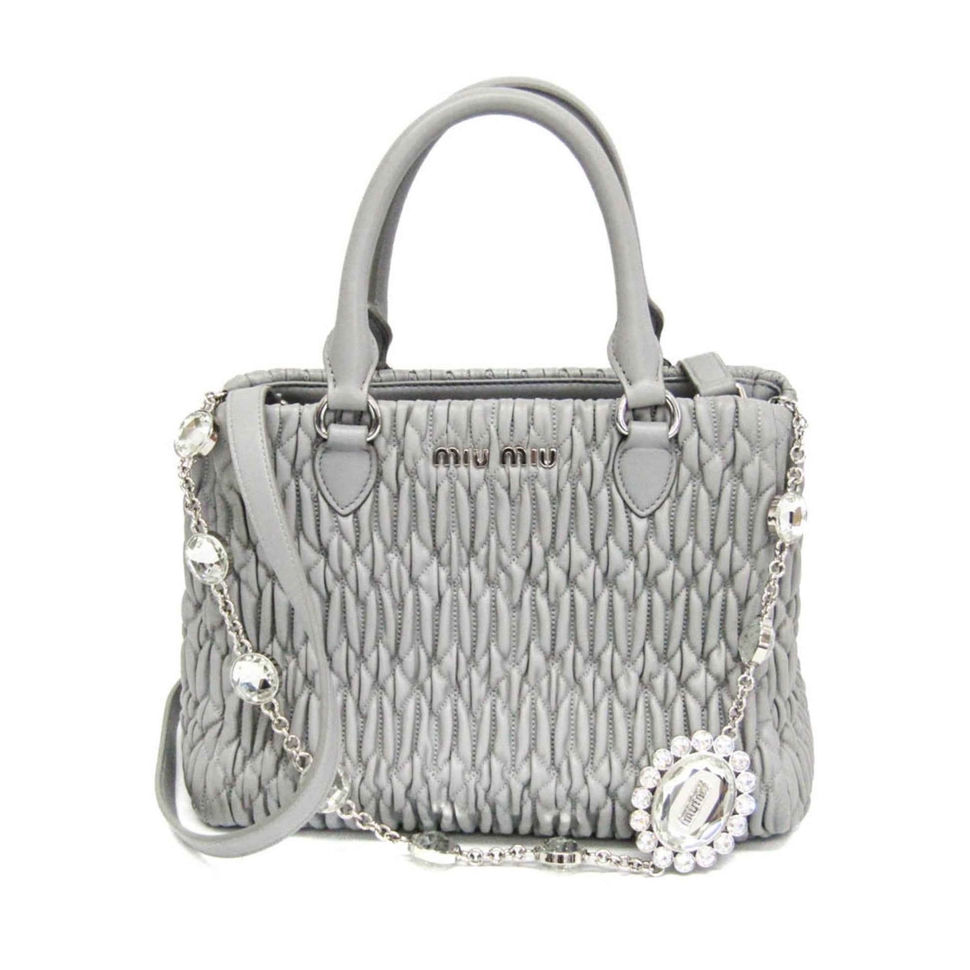 Miu Miu Matelassé, Grey, Leather, shoulder